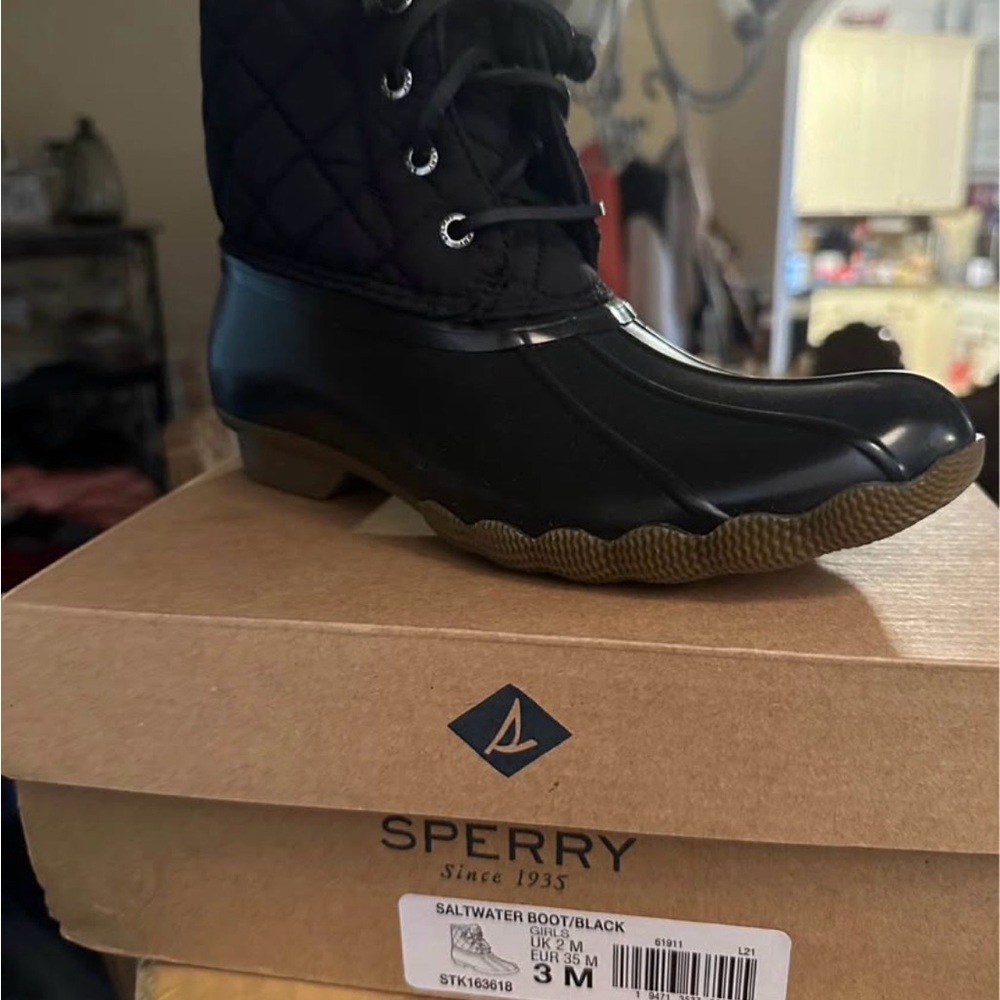 NIB Sperry Youth Sperry Top-Sider Little Kids Saltwater Black Duck Boots- Size 3